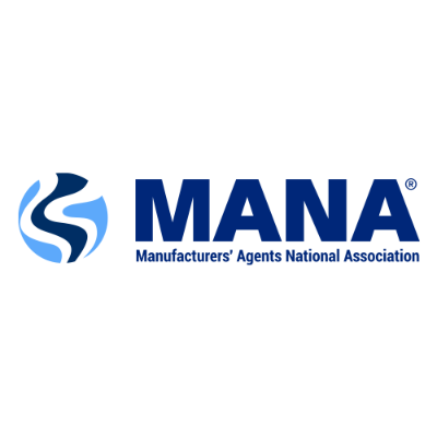 MANA logo with abstract blue design.